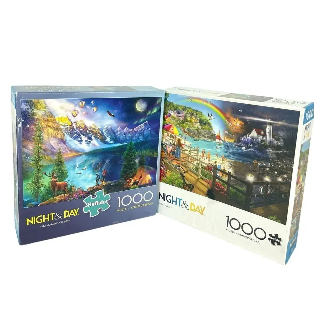 Buffalo Night & Day 1000 pc Puzzle Lot – Lake Moraine & Shore Walk
